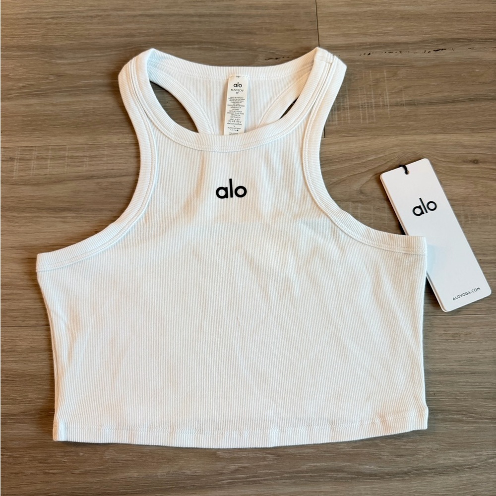 Alo White Ribbed Racerback Crop Tank